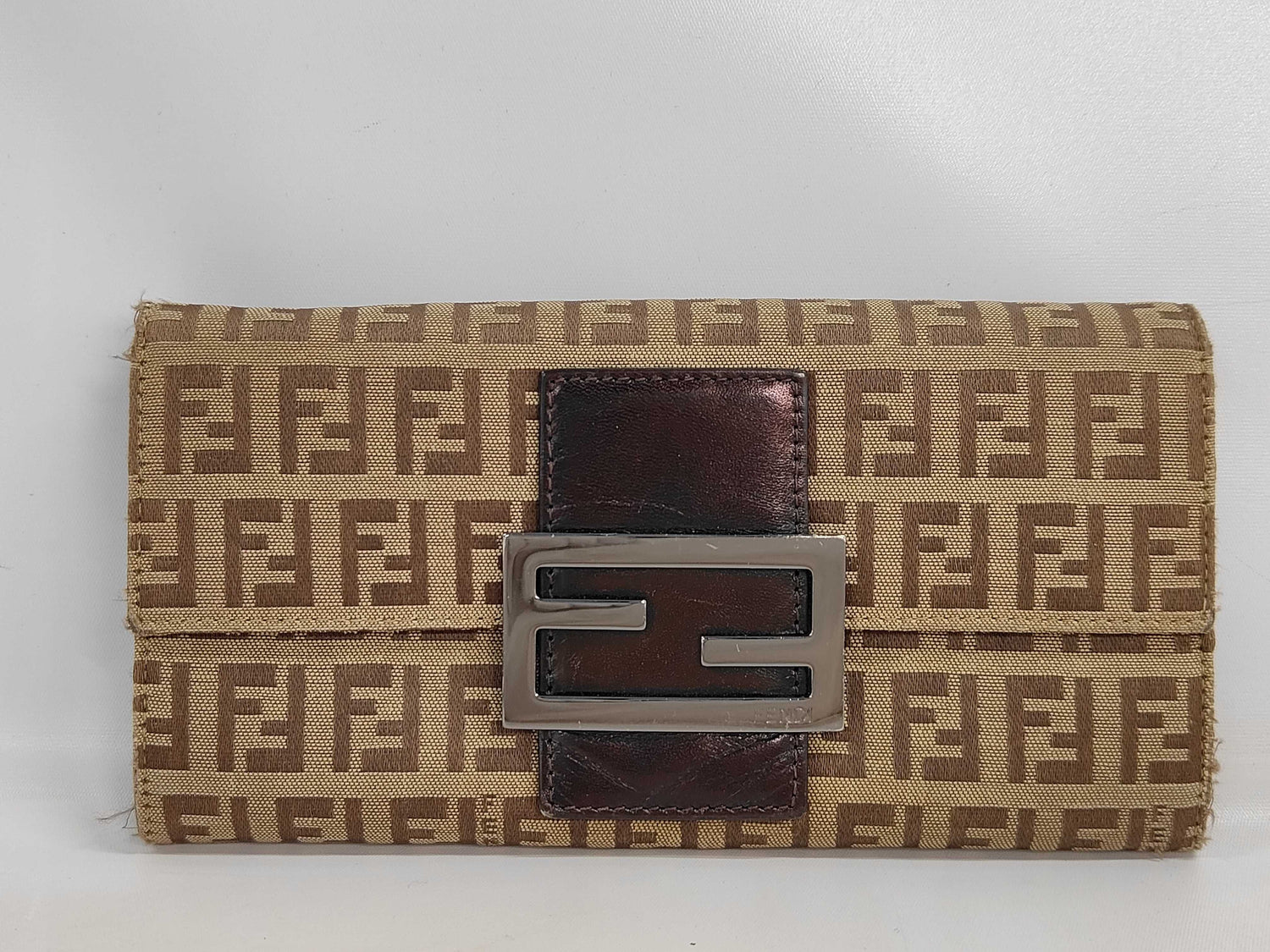 FENDI Mamma Bucket Zucchino Canvas/Leather Long Wallet