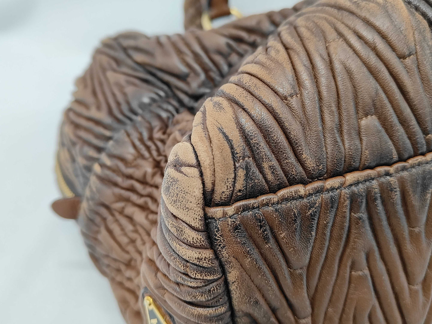 PRADA Quilted Woven Mini Boston Handbag