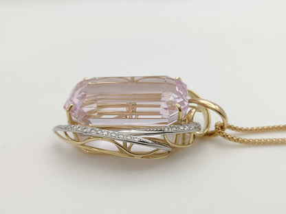 Kunzite 136.89ct D0.55ct K18/PT 50.2g Pendant Top 