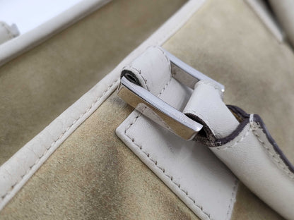 LOEWE Amazona 36 Anagram Suede Handbag with Padlock, Two Keys, and Crochet Detail