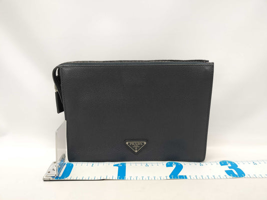 PRADA PRADA Navy Leather Clutch Bag