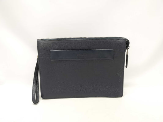 PRADA PRADA Navy Leather Clutch Bag